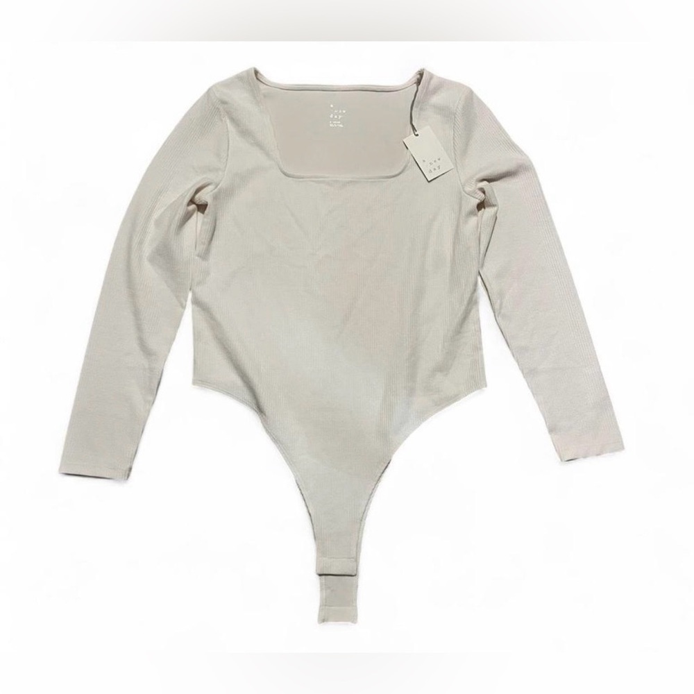 a new day NWT Womens Cream Ribbed Long Sleeve Bodysuit Size XL